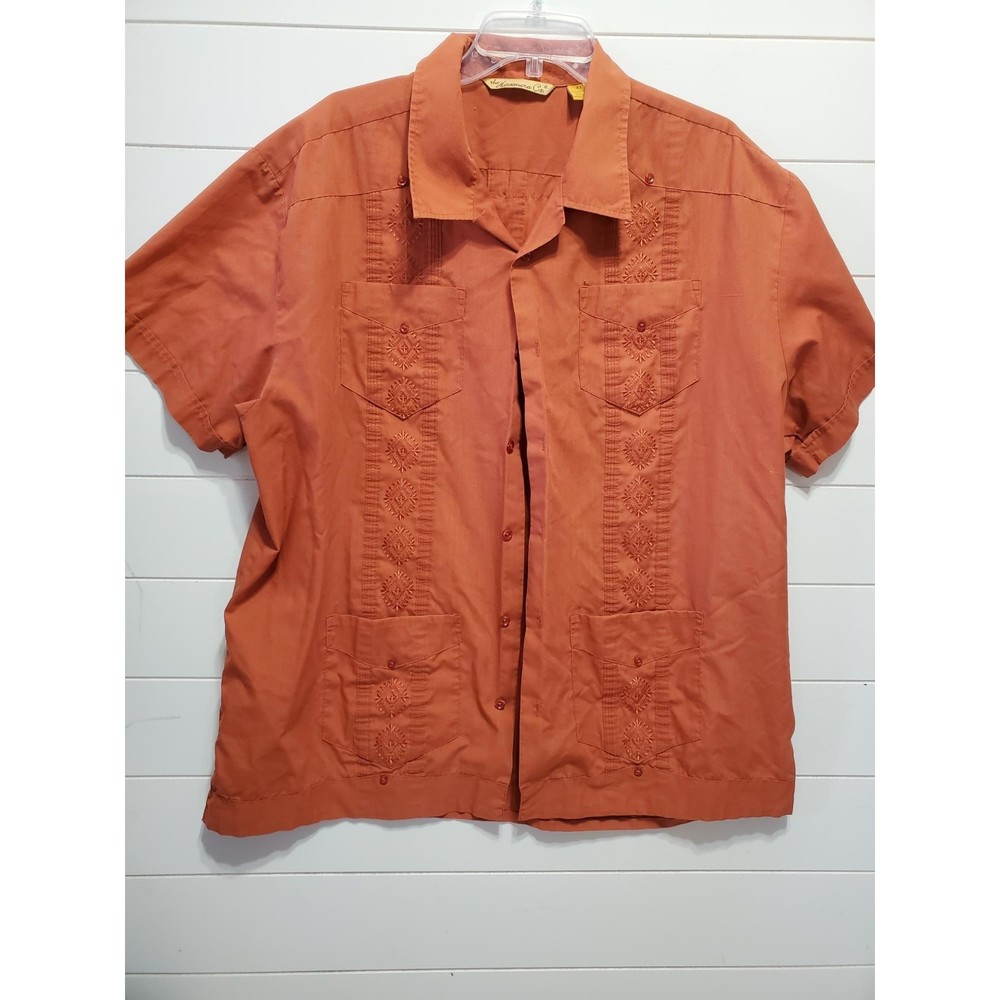 the Havanera Co mens size XXL short sleeve orange button up geometric embroidery